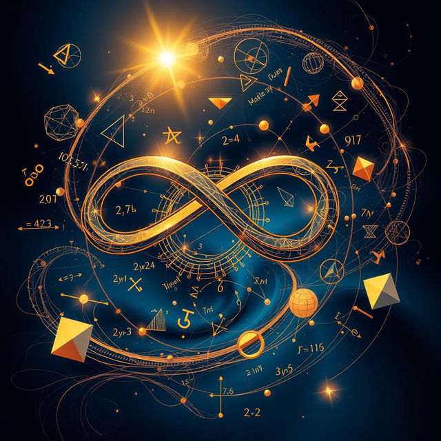 A captivating illustration titled 'Infinity Maths' by Milan, showcasing the concept of infinity (♾️) in mathematics