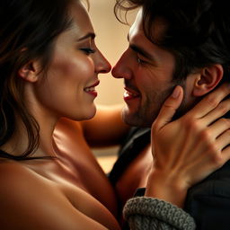 An intense and explicit scene depicting an intimate encounter between two passionately engaged adults, featuring their close embrace and chemistry