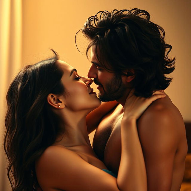 An intense and explicit scene depicting an intimate encounter between two passionately engaged adults, featuring their close embrace and chemistry