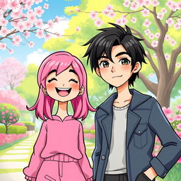 An engaging and colorful illustration showcasing two siblings, a girl with bright pink hair and a boy with sleek black hair