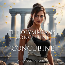 A grand view of Olympus rises in the background, featuring towering marble columns that are shrouded in mist and illuminated by soft light