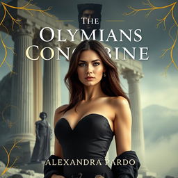 A grand view of Olympus rises in the background, featuring towering marble columns that are shrouded in mist and illuminated by soft light