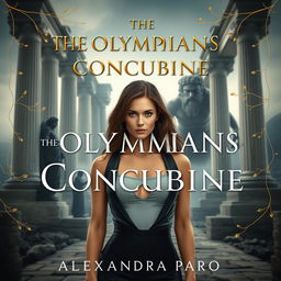 A grand view of Olympus rises in the background, featuring towering marble columns that are shrouded in mist and illuminated by soft light
