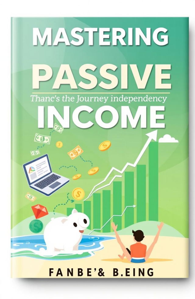 A visually striking book cover design featuring the title 'Mastering Passive Income: The Journey to Independency' prominently displayed at the top in bold, modern font