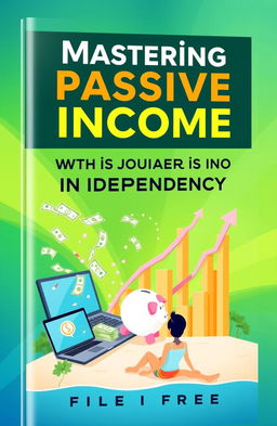 A visually striking book cover design featuring the title 'Mastering Passive Income: The Journey to Independency' prominently displayed at the top in bold, modern font