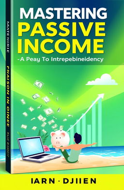 A visually striking book cover design featuring the title 'Mastering Passive Income: The Journey to Independency' prominently displayed at the top in bold, modern font