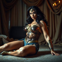A powerful and iconic portrayal of a strong woman inspired by the character of Wonder Woman, exuding confidence and strength
