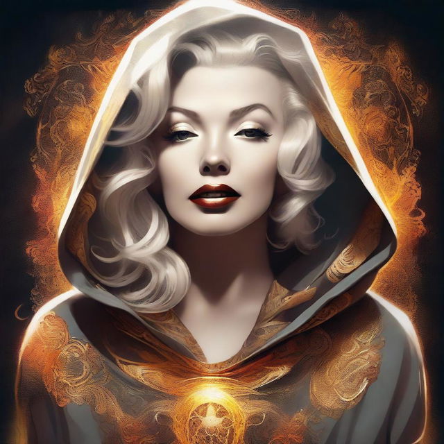 Marilyn Monroe as a mystical woman in a cloak-inspired hoodie