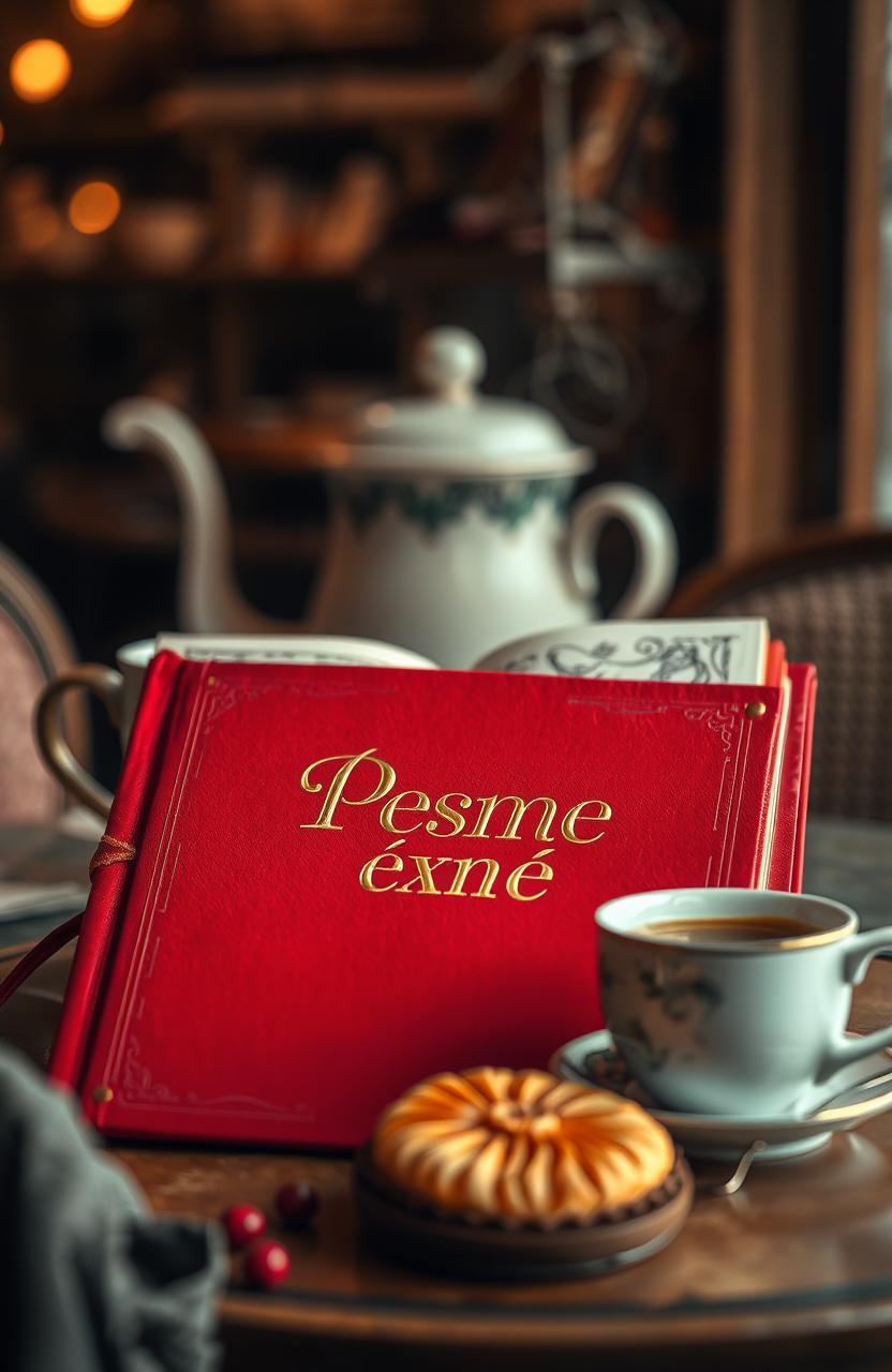 An intriguing and alluring scene of a red cover book with the title 'Pesme' embossed in gold lettering on the front