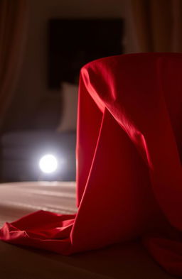 A striking image of a vibrant red cover, gracefully draped over a textured surface that resembles soft fabric, creating an inviting and warm atmosphere