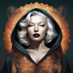 Marilyn Monroe as a mystical woman in a cloak-inspired hoodie