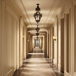 Design an open area corridor in a classic style