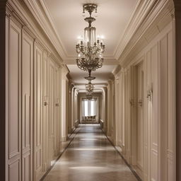 Design an open area corridor in a classic style