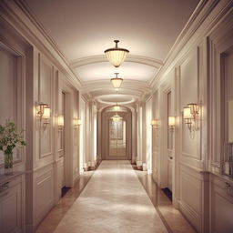 Design an open area corridor in a classic style