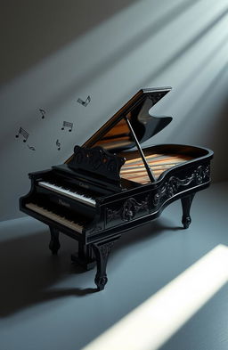 A unique artistic creation that combines the shape of a coffin and a grand piano