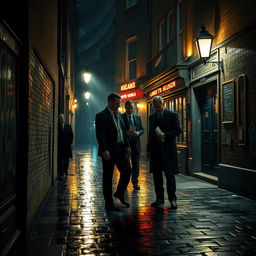 A gritty and atmospheric scene depicting London underworld mafias