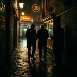 A gritty and atmospheric scene depicting London underworld mafias
