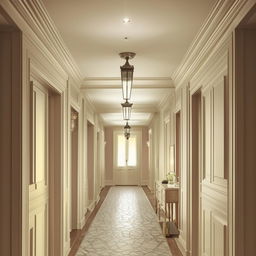 Design an open area corridor in a classic style