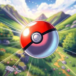 A detailed and vibrant illustration of a Pokeball, showcasing its iconic red and white design with a glossy finish