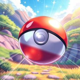 A detailed and vibrant illustration of a Pokeball, showcasing its iconic red and white design with a glossy finish
