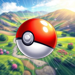 A detailed and vibrant illustration of a Pokeball, showcasing its iconic red and white design with a glossy finish