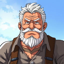 An older male character in the One Piece art style, aged 66+, large and muscular, with an imposing presence