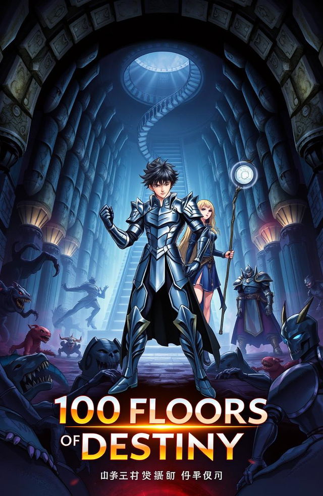 A manhwa-style book cover for '100 Floors of Destiny' by Wiratama Sagara