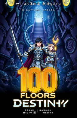 A manhwa-style book cover for '100 Floors of Destiny' by Wiratama Sagara