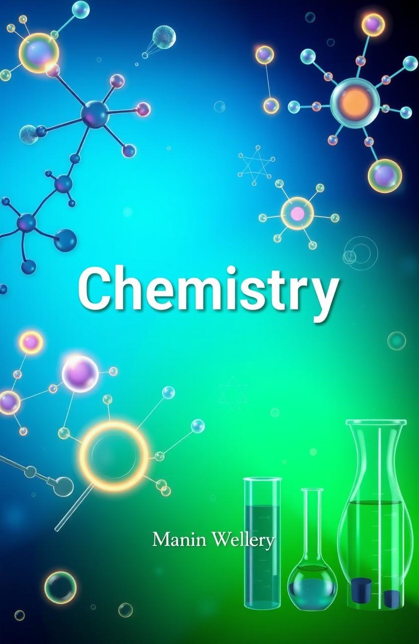 A visually striking cover page for a book on chemistry, featuring an abstract representation of molecular structures and chemical reactions