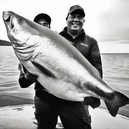 The largest monster fish ever caught - its gargantuan size, eerie features, and intense glare captured in an imposing display, causing awe and fascination among spectators