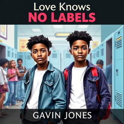A striking book cover for the teen fiction novel titled 'Love Knows No Labels' by Gavin Jones
