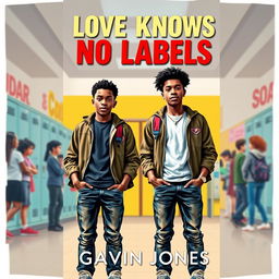 A striking book cover for the teen fiction novel titled 'Love Knows No Labels' by Gavin Jones
