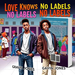 A striking book cover for the teen fiction novel titled 'Love Knows No Labels' by Gavin Jones