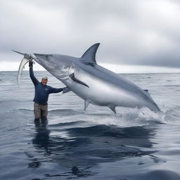 The largest monster swordfish ever caught – its colossal size and fierce appearance frozen in a stunning display, managing to awe and fascinate observers