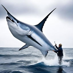 The largest monster swordfish ever caught – its colossal size and fierce appearance frozen in a stunning display, managing to awe and fascinate observers