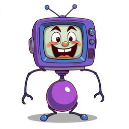 A cartoonish robot inspired by Peppino Spaghetti, featuring a vintage blue TV for a head displaying expressive and exaggerated emotions such as surprise, anger, and joy