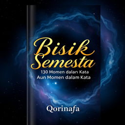 A visually appealing book cover design for a book titled 'BISIK SEMESTA: 130 Momen dalam Kata', authored by Qorinafa