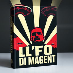 A dramatic book cover for 'L'UFO DI MAGENTA' featuring a totalitarian graphic style