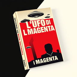 A dramatic book cover for 'L'UFO DI MAGENTA' featuring a totalitarian graphic style