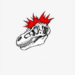 A minimalist pixel art depiction of a dinosaur skull, featuring intricate black and white sketch details