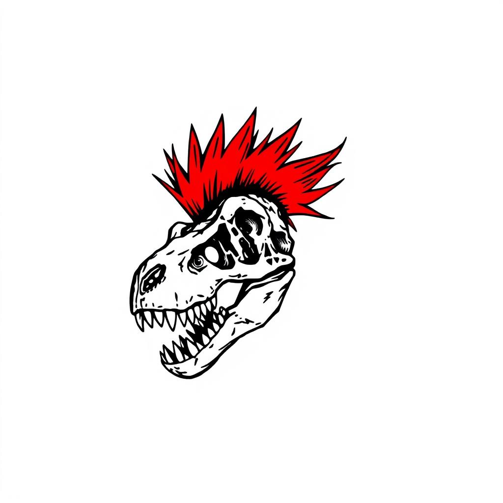 A minimalist pixel art depiction of a dinosaur skull, featuring intricate black and white sketch details