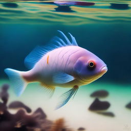 A bizarre fish with an unusual collection of hybrid features from various aquatic species swimming gracefully under the water surface