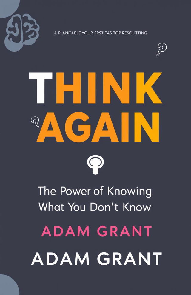 A creative book cover design for Adam Grant's book titled "Think Again," featuring the subtitle, "The Power of Knowing What You Don't Know