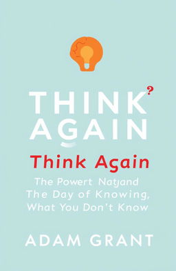 A creative book cover design for Adam Grant's book titled "Think Again," featuring the subtitle, "The Power of Knowing What You Don't Know