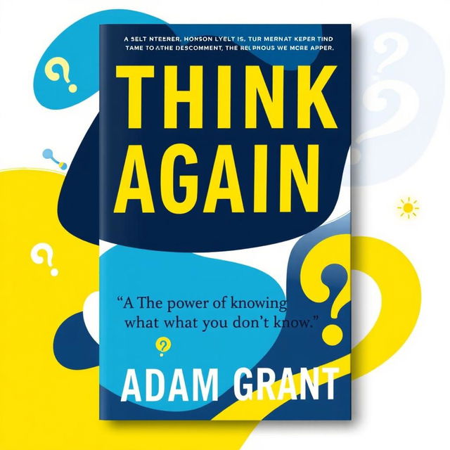 A visually striking book cover for 'Think Again' by Adam Grant, emphasizing the theme 'The power of knowing what you don't know