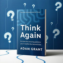 A compelling book cover design for 'Think Again' by Adam Grant, centering around the theme 'The power of knowing what you don't know