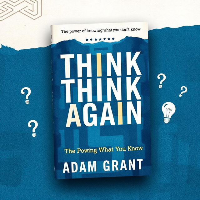 A compelling book cover design for 'Think Again' by Adam Grant, centering around the theme 'The power of knowing what you don't know