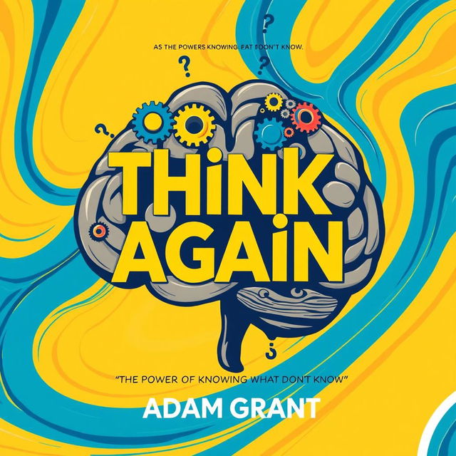 A visually captivating design featuring the phrase 'Think Again' by Adam Grant, emphasizing the theme 'The power of knowing what you don't know