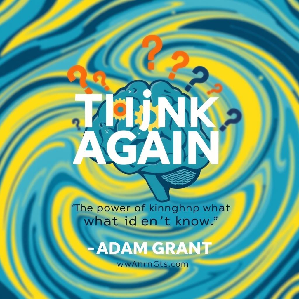 A visually captivating design featuring the phrase 'Think Again' by Adam Grant, emphasizing the theme 'The power of knowing what you don't know