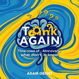 A visually captivating design featuring the phrase 'Think Again' by Adam Grant, emphasizing the theme 'The power of knowing what you don't know